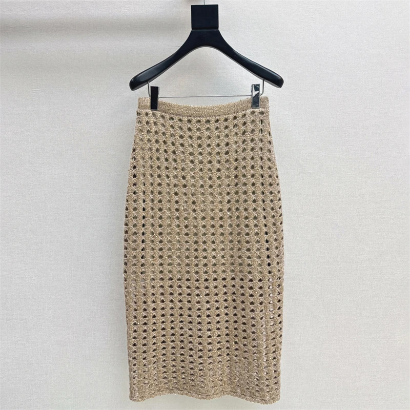 

Women's skirt New Elastic knitted hollow out long skirt for autumn 2025 slim fit women's half skirt wool blend pencil skirt y2k