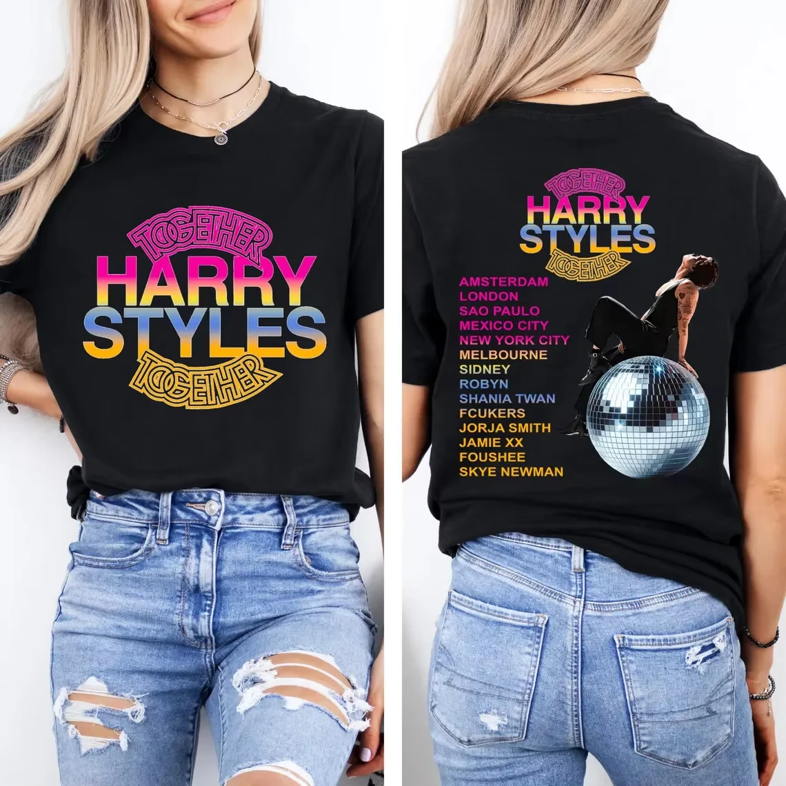 Together Tour Harrystyless Harry Kiss All The Time Disco Graphic Print T-shirt Men Women O-neck Cotton Streetwear Oversized Top