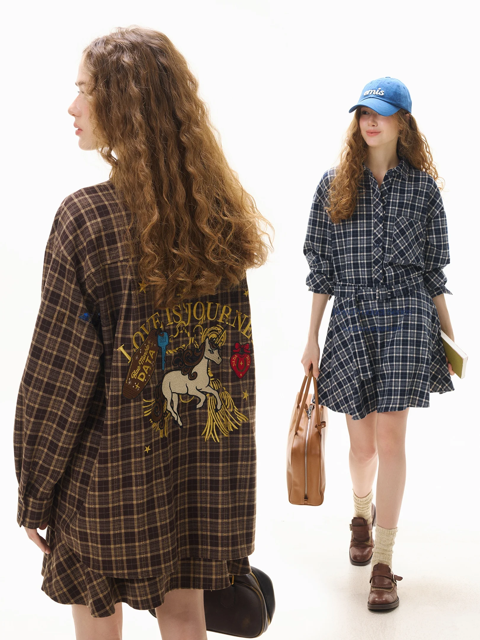 

Spring 2026 JGGU DTA Art Student Korean Sle Plaid irt Skirt Set Women's Faion Ensemble Regular Fit Long Sve But...