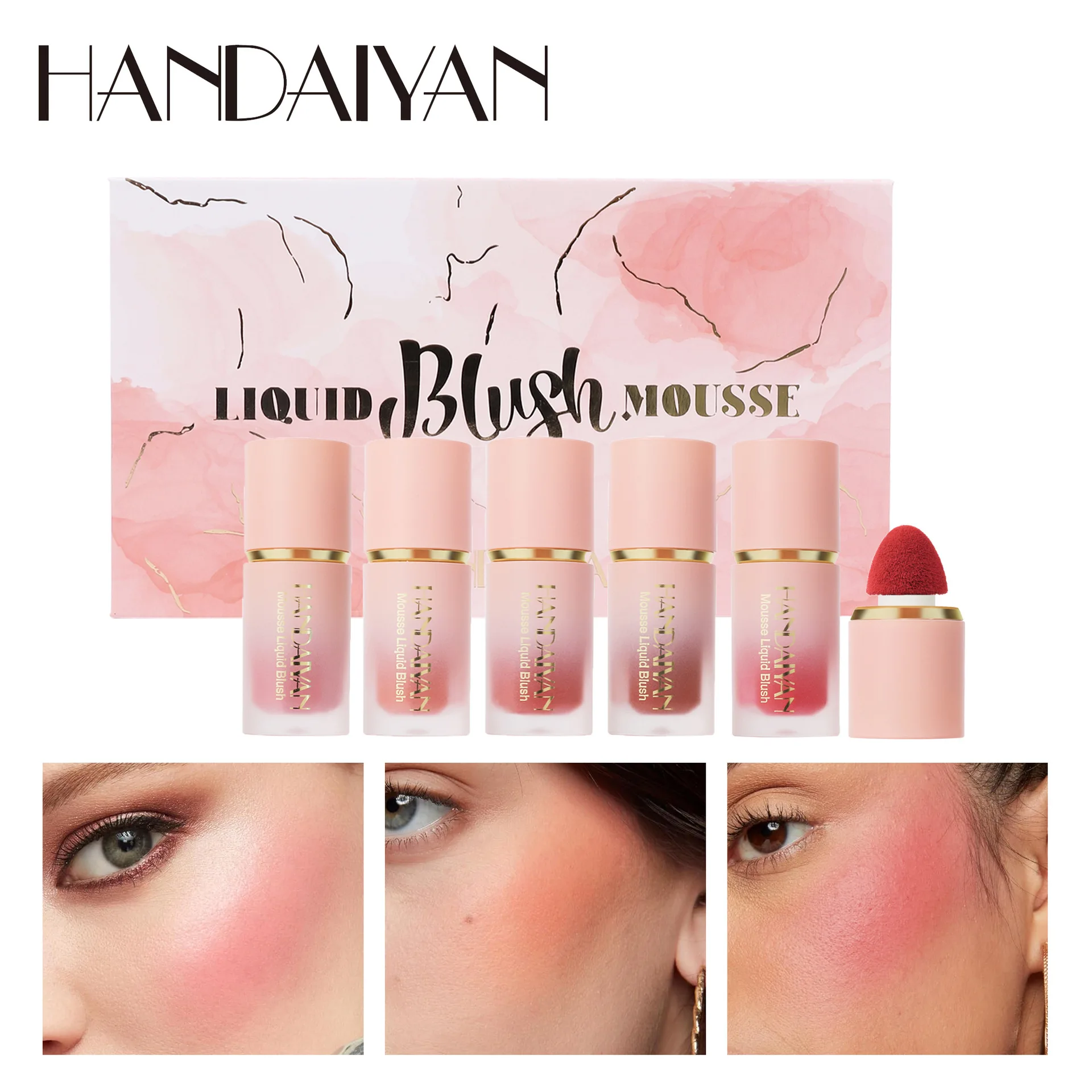 HANDAIYAN Liquid Blush Set Long Lasting Makeup with Sponge Tip Blusher Pearlescent Matte Contouring Easy To Color Liquid Blusher