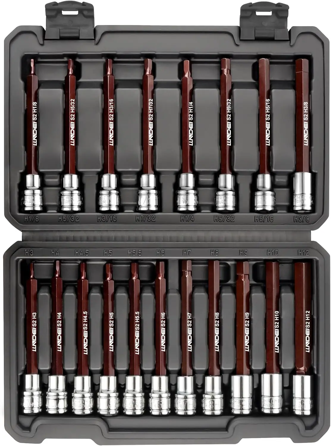

3/8-Inch Drive Extra Long Allen Hex Bit Set 19PCS, SAE & Metric (1/8'-3/8', 3-12mm), CR-V&S2 Steel