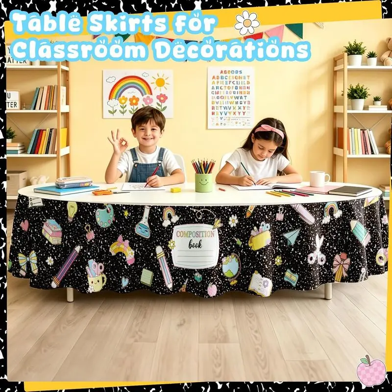 VIKAMA Teacher Desk Table Skirt Kawaii School Supplies Composition Book Print Classroom Front Desk Decorations - view 5