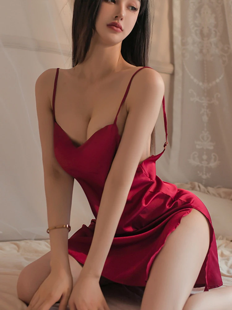 Hot Erotic Night Gown For Women Sexy Sleepwear Strap Backless Dress Party Clubwear See Through Nightdress Elegant Loose Lingerie