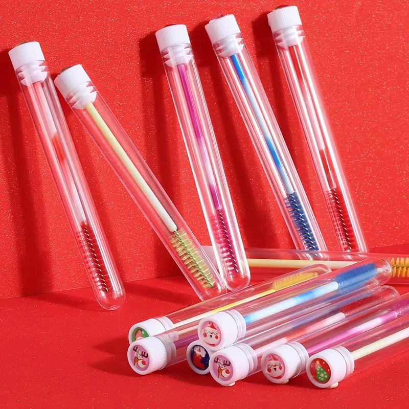 100/50 個クリスマスまつげブラシチューブ再利用可能な眉毛ブラシマスカラワンド防塵収納チューブ化粧品メイクアップツール