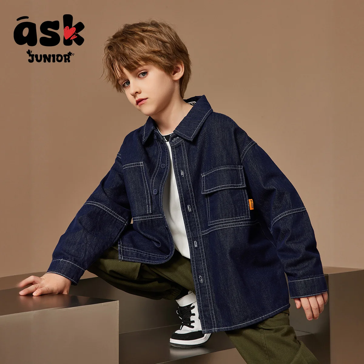 اسأل جونيور المتوسطة والكبار الأولاد الخريف الأطفال خمر غسلها الدنيم في سن المراهقة العصرية بارد طويلة الأكمام التلبيب أعلى سترة #3