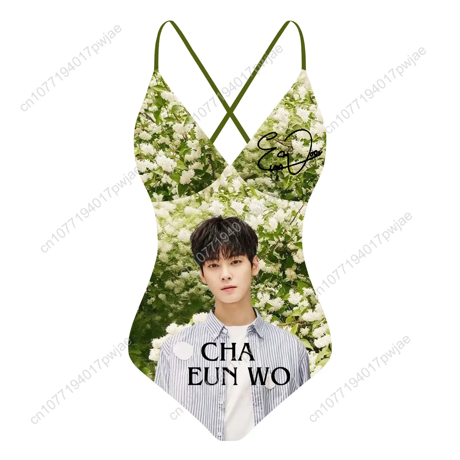 

KPOP Cha EunWoo Custom V-neck Halter Back Swimsuit Womens Bathing Suits Bikini Pool Party Beach Sexy Swimwear Beachwear
