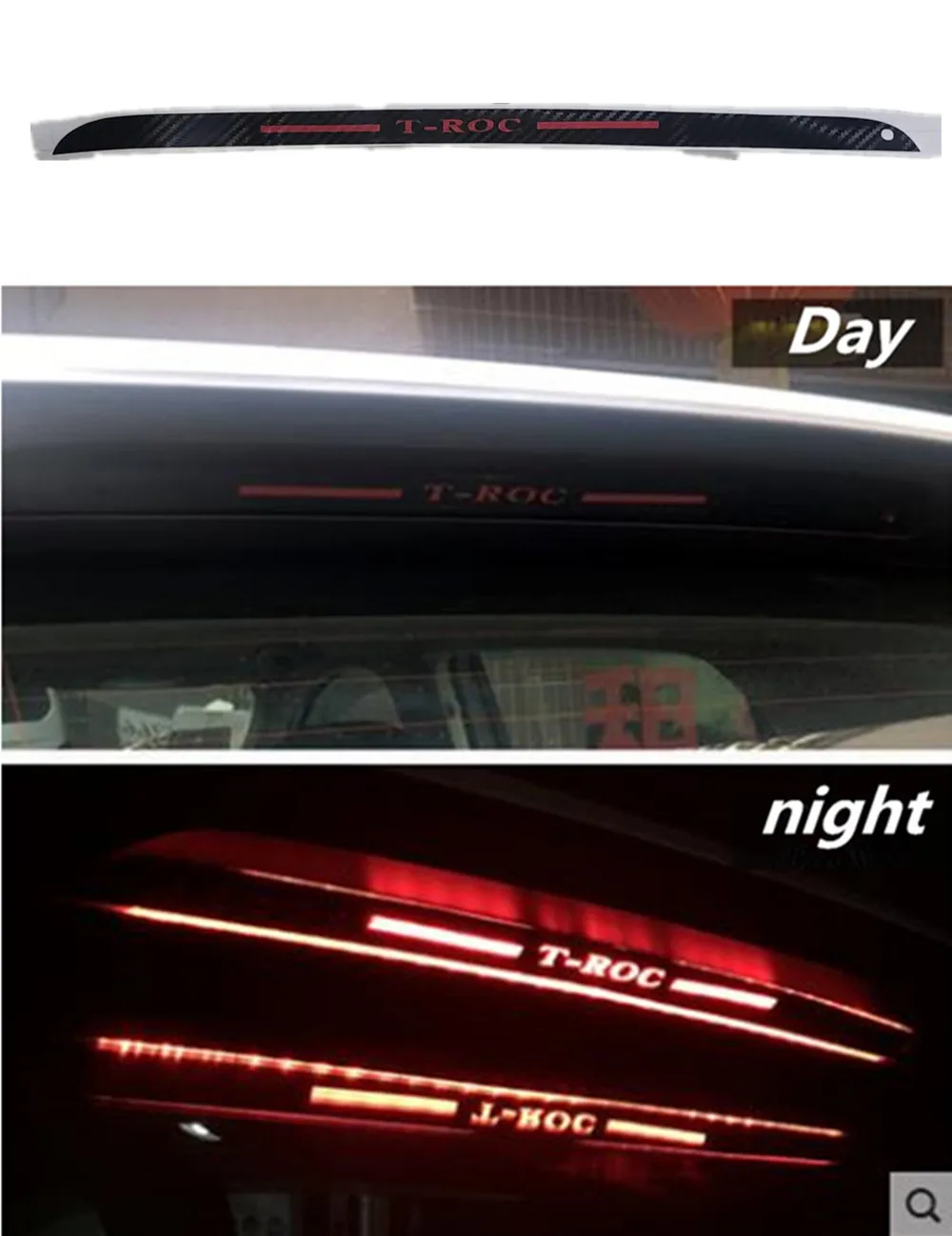 1PC Carbon Fiber Stickers And Decals High Mounted Stop Brake Lamp Light Car Styling For Volkswagen VW T-ROC T ROC 2018-2024