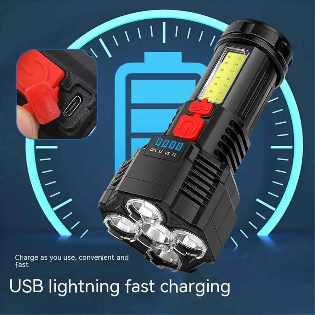 Outdoor Portable 5-heads Led Flashlight 5 Modes 4800mah Lithium Battery Usb Rechargeable Super Bright Torch