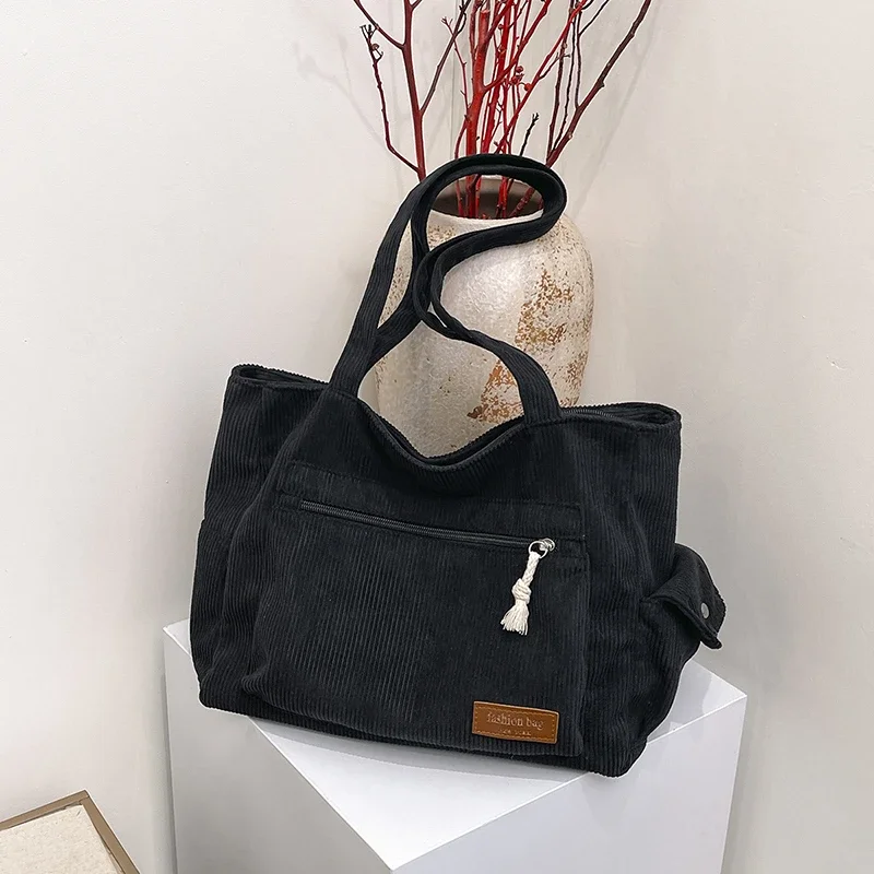 

Large Capacity Corduroy Solid Color Tote Bag 2025 Hot Selling Buckle Trendy Casual Handbag Soft Simple Versatile Shoulder Bag