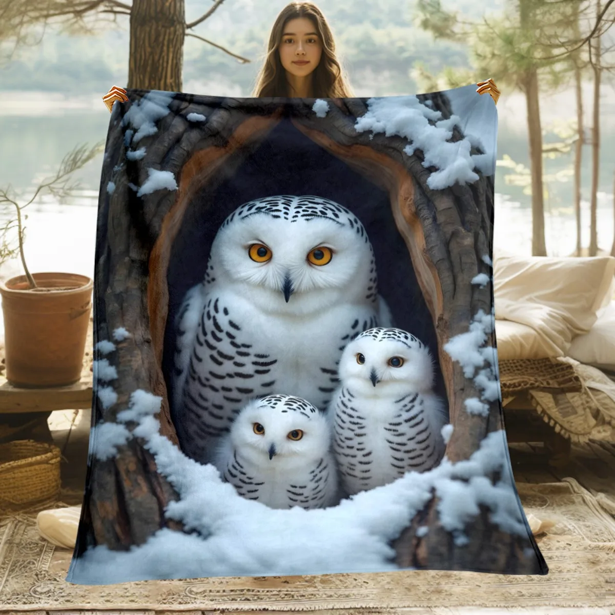 Mystic White Snow Wolf Blanket Winter Forest Blue Eyed Arctic Wolf Flannel Throw Blanket Cool Animal Decor Blanket