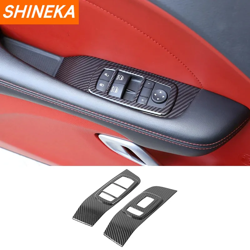 SHINEK Car Interior Carbon Fiber Door Window Lift Button Panel Decoration Cover For Dodge Challenger 2015-2023 Accessories