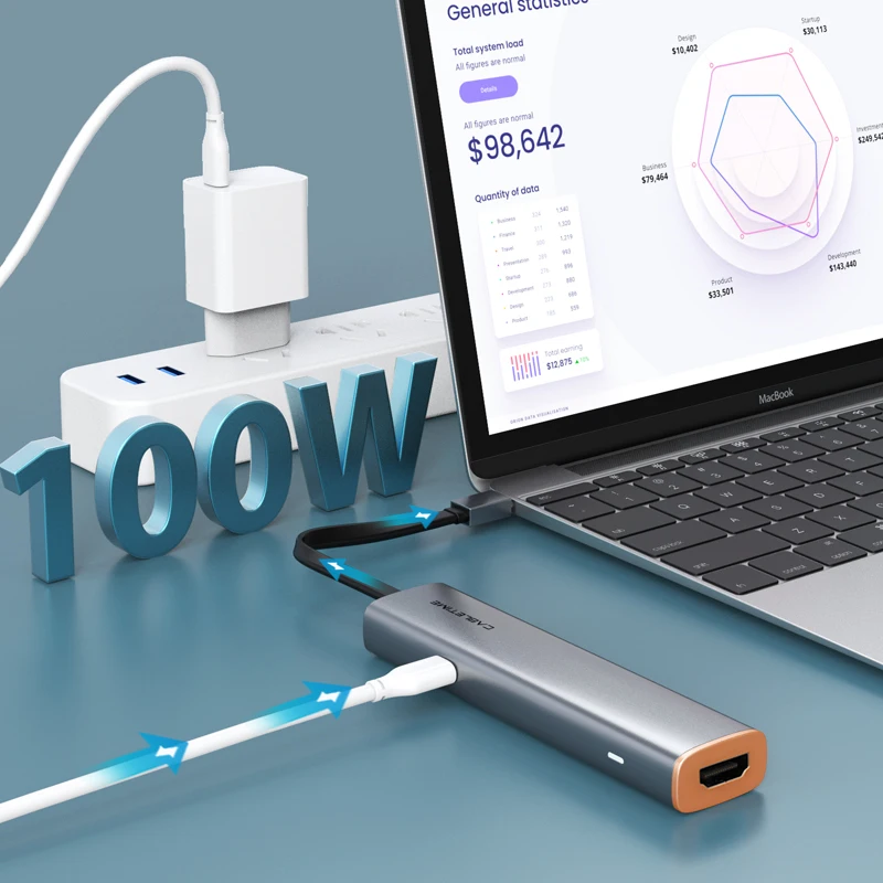 CABLETIME Dünne 5 in 1 USB C HUB zu HDMI-kompatibel 4K 60Hz PD 100W USB 3,0 5Gbps für MacBook Pro Laptop Typ C HUB C431