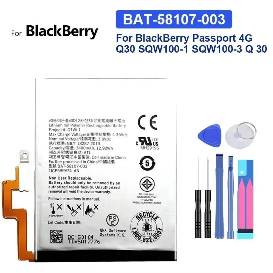 

Bat-58107-003 For Blackberry Q30 SQW100-1 SQW100-3 Passport 4G 3400Mah Mobile Phone Battery Lightweight