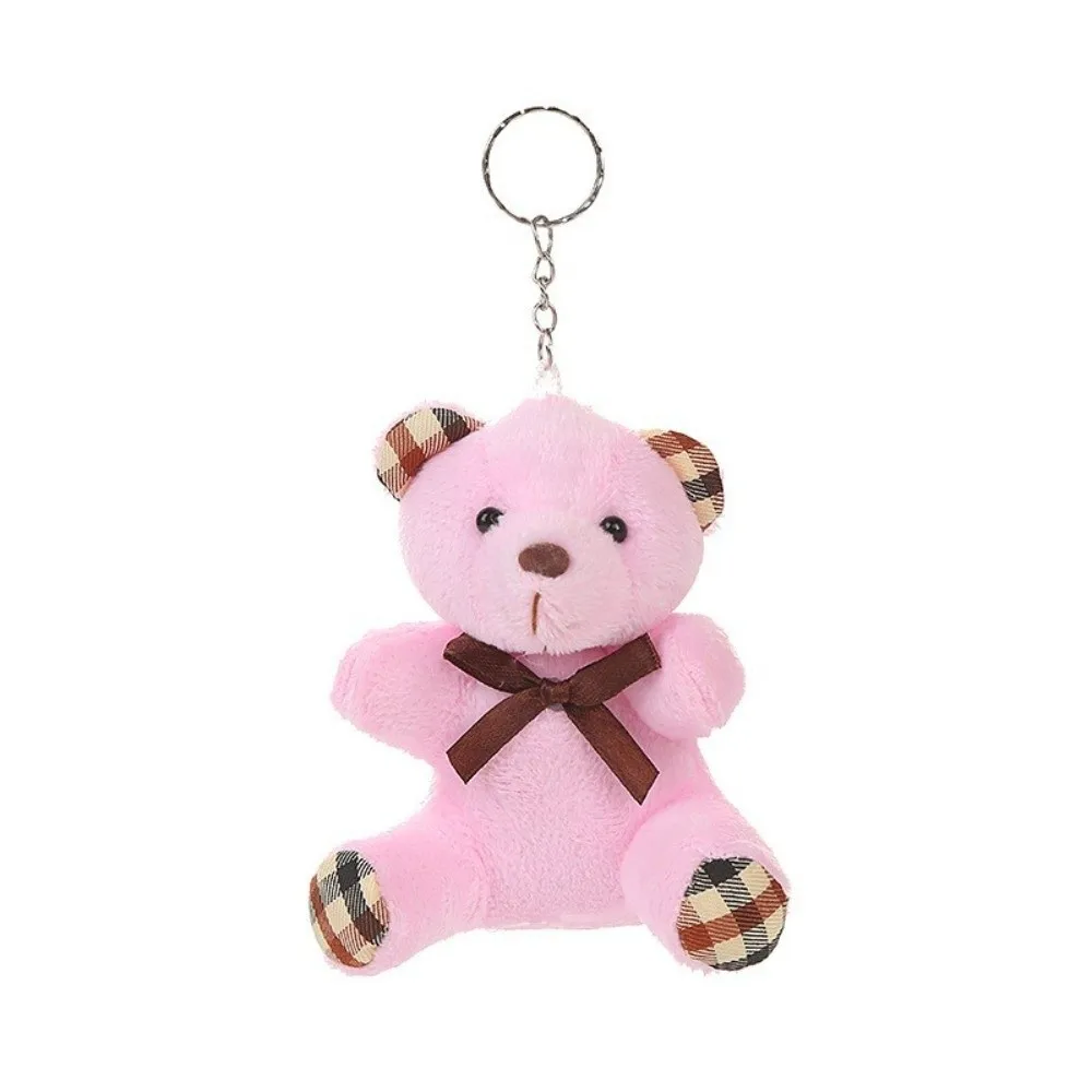 Fashion 9cm Teddy Bear Keychain Bow Tie Soft Stuffed Bear Bag Pendant Bowknot Doll Key Chain Wedding Party