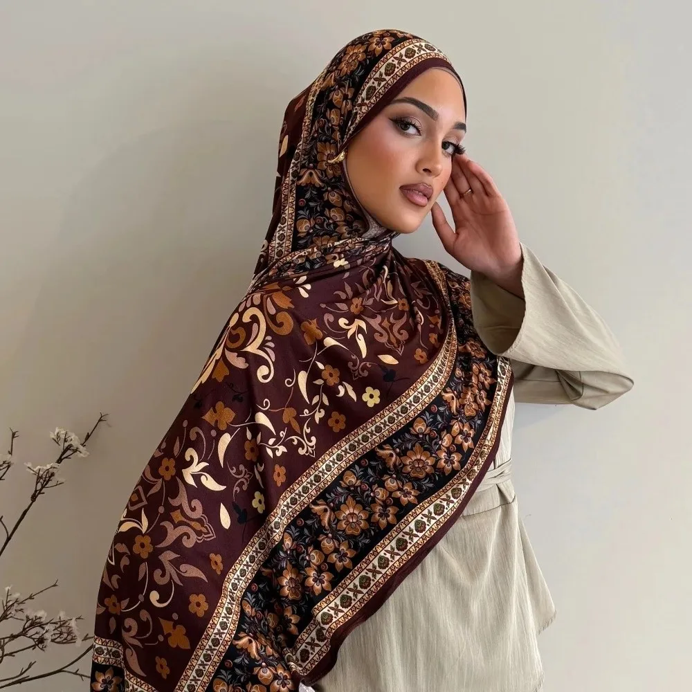 Fashion Cotton Printed Hijab Headscarf Watercolour Floral Light Weight Shawls Wraps Breathable Soft Women Shawl Prayer