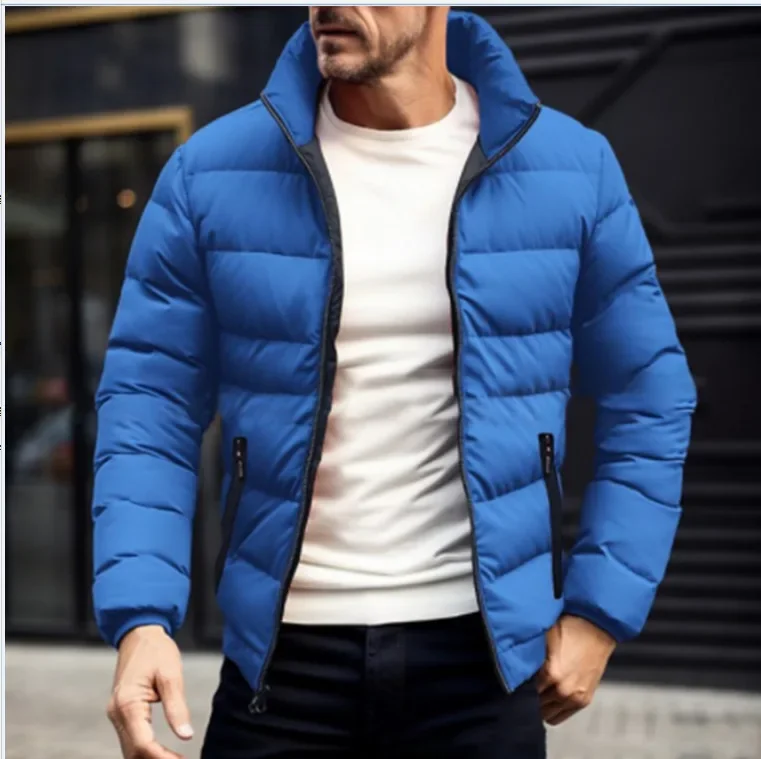 Men\'s solid color cotton jacket for autumn and winter in Europe and America fashionable simple and atmospheric cotton clothing