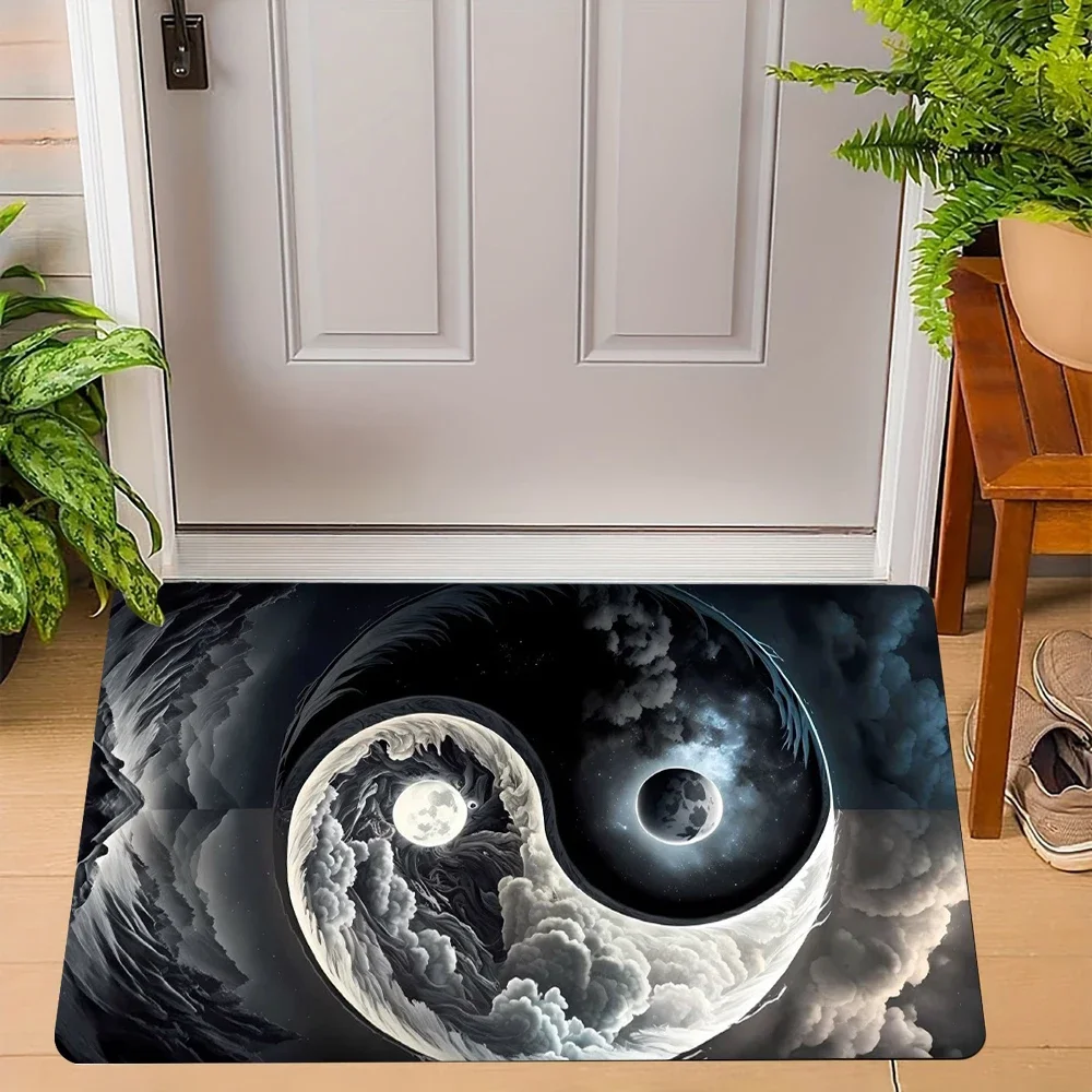 Yin Yang Dragon Pattern Door Mat Vivid Chinese Dragon Designs with Clouds Celestial Elements NonSlip Floor Mat for Home Decor