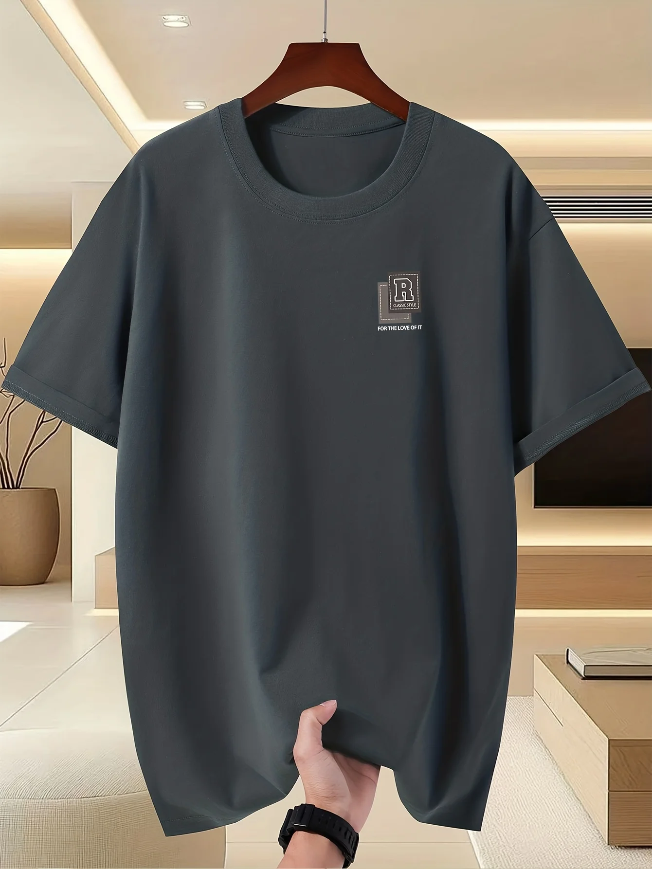 Summer Men's 100% Pure Cotton Deer Head Pattern Printed Fashionable Casual Loose Sports Round Neck Short Sleeved T-Shirt Top