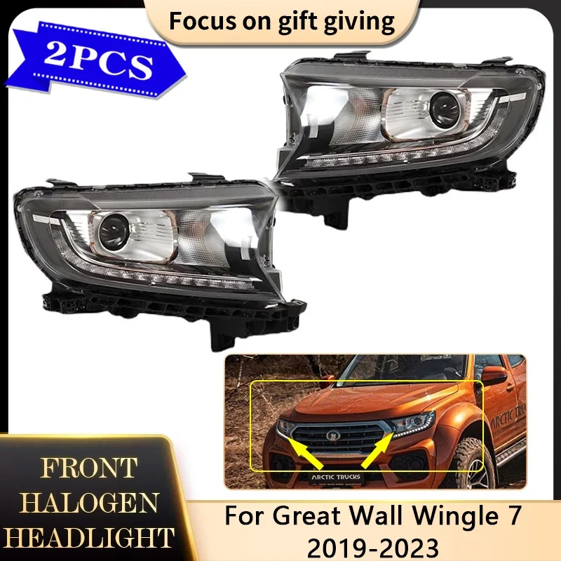 For Great Wall Wingle 7 2019 2020 2021 2022 2023 Car Front Bumper Headlamp Assembly Light Running Lamp Clear Lens Accessories