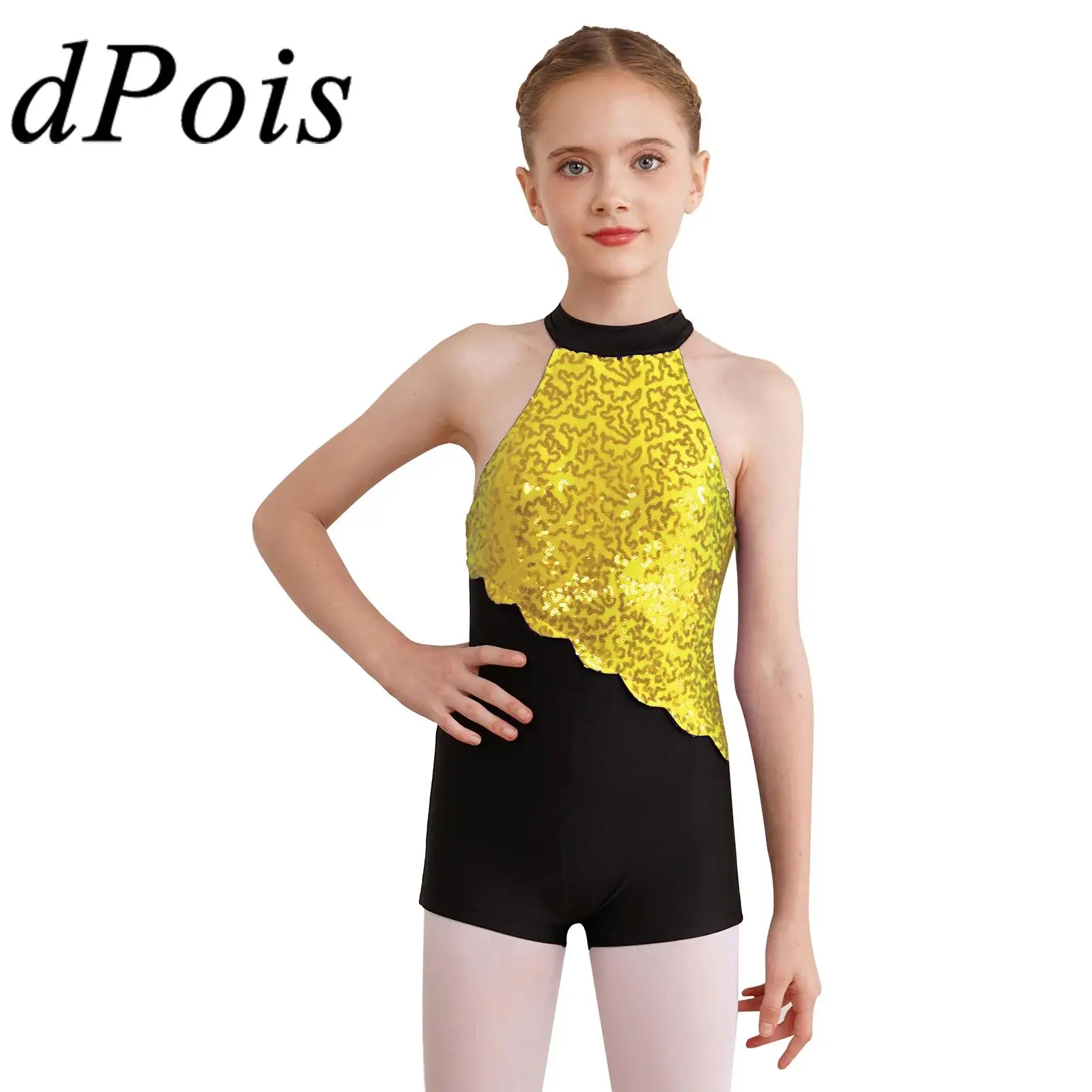 Children Glittery Sequins Ballet Jazz Dance Leotard 4-16 Kids Figure Skating Bodysuit for Girls Rhythmic Gymnastics Jumpsuit