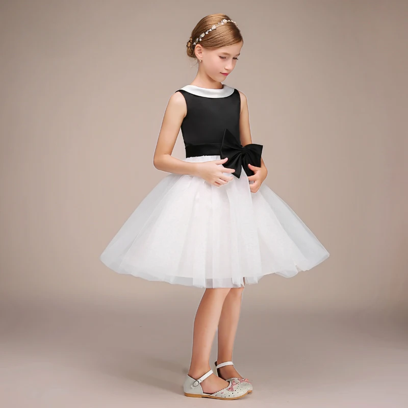 

Elegant Tulle Flower Girl Dress Pageant Formal Evening Dress Princess Bow Birthday Concert Short Junior Bridesmaid Gown