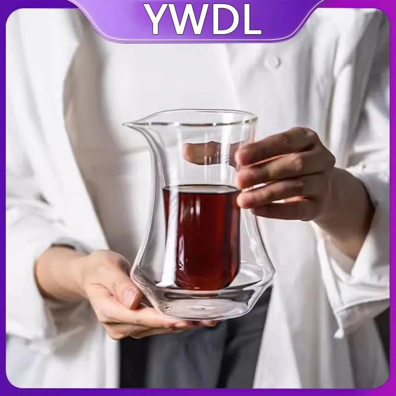 YWDL 300ml Double-layer Glass Coffee Sharing Pot Transparent Hanging Ear Hand Brewed Coffee Tasting Cup for Household Use