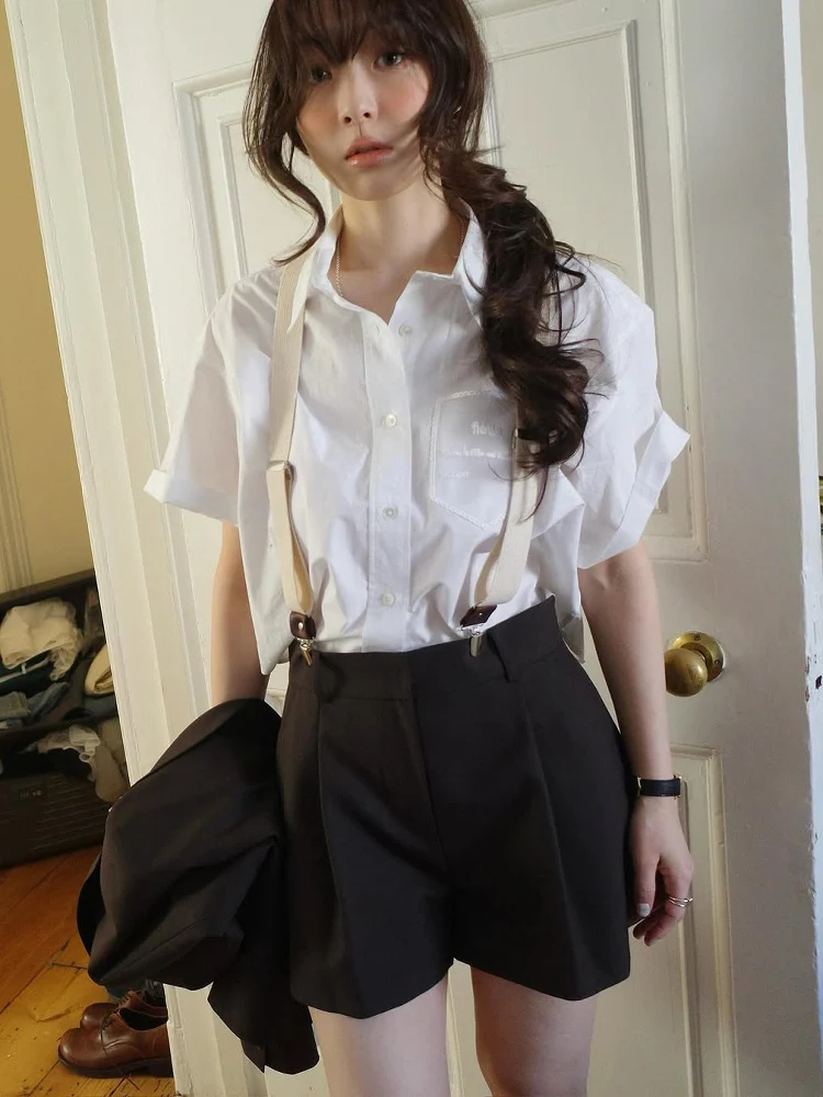 Retro Sle ort Sve  irt  Edition Turn-down Collar Commute Versatile College Feel Top Women's Faion