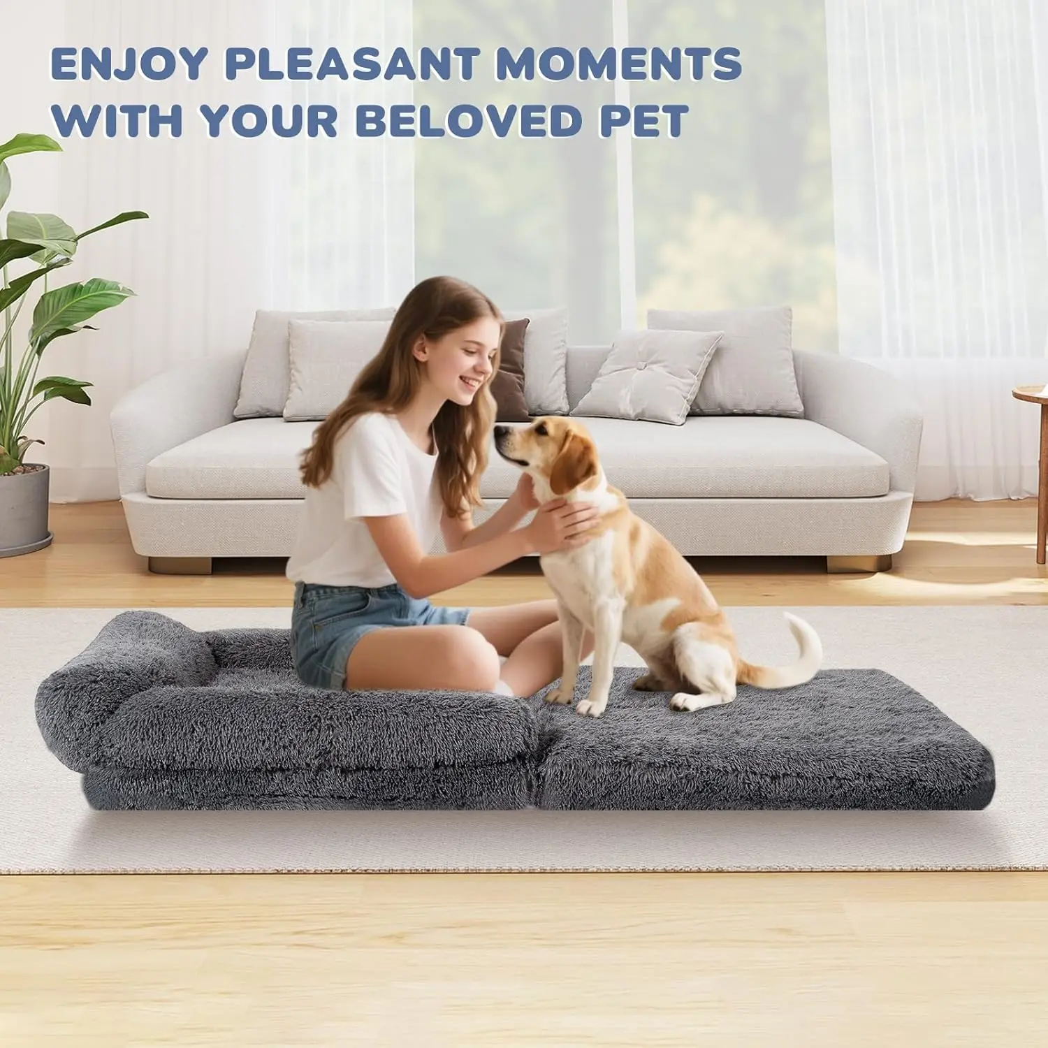 Foldable Human Dog Bed with Memory Foam Orthopedic Dog Bed with Non-Slip Bottom & Waterproof Liner Soft Cat Bed Dogs Accessories