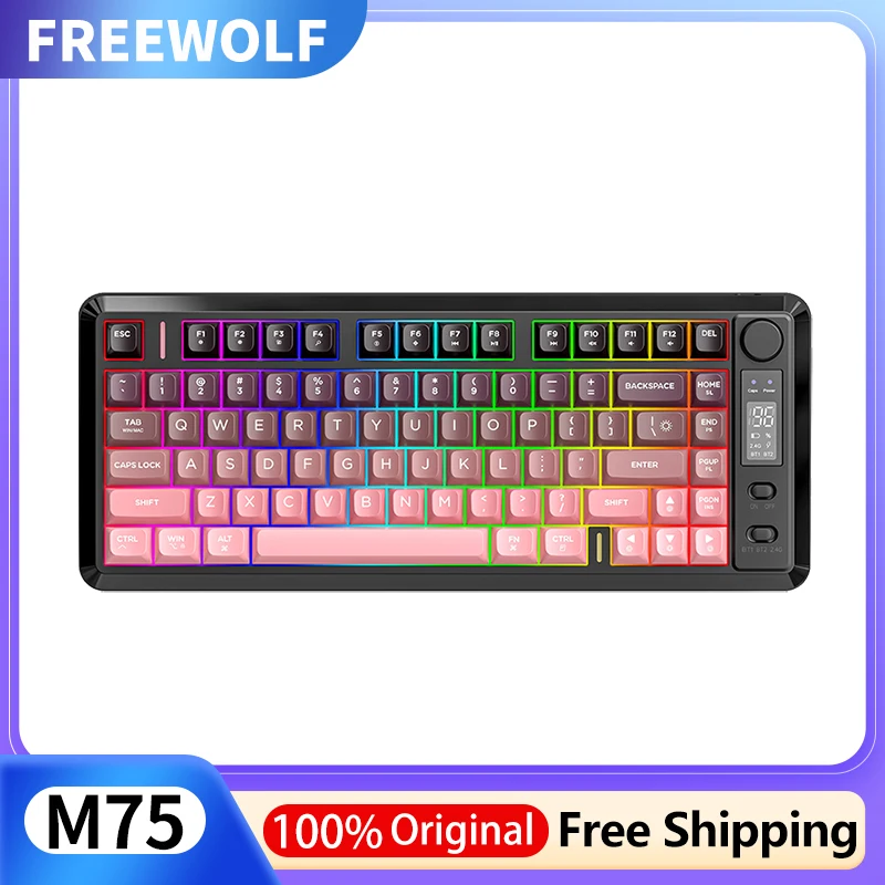 

FREEWOLF M75 Wireless Screen Keyboard Metal Knob RGB Dual Mode Bluetooth 2.4GHz Multi-function Laptop Suitable for Work Office