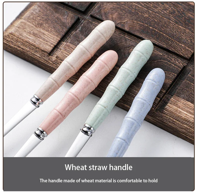 2/3pcs Wheat Straw Stainless Steel Portable Tableware Spoon Fork Chopsticks Set with Storage Box Dessert Fork Kitchen Supplies view 4