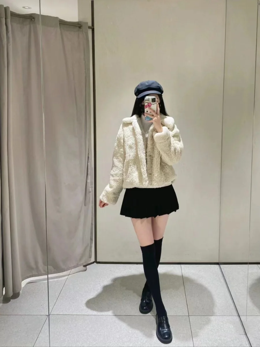 Dames Thiened Lamsbont Jaet Loose Fit Kraag bovenkleding Herfst Winter Nieuwe collectie Pure kleur Veelzijdige knoopsluiting