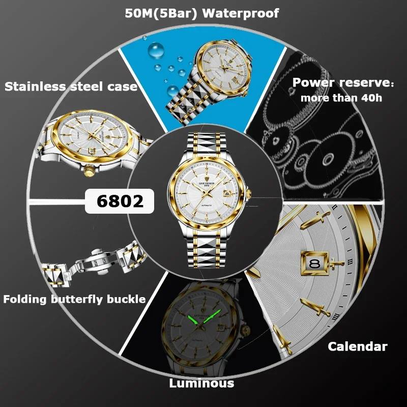 LIGE DESIGN Man Mechanical Watch Luxury Fashion Sapphire Glass Automatic Wristwatch Waterproof Watches for Men Relogio Masculino