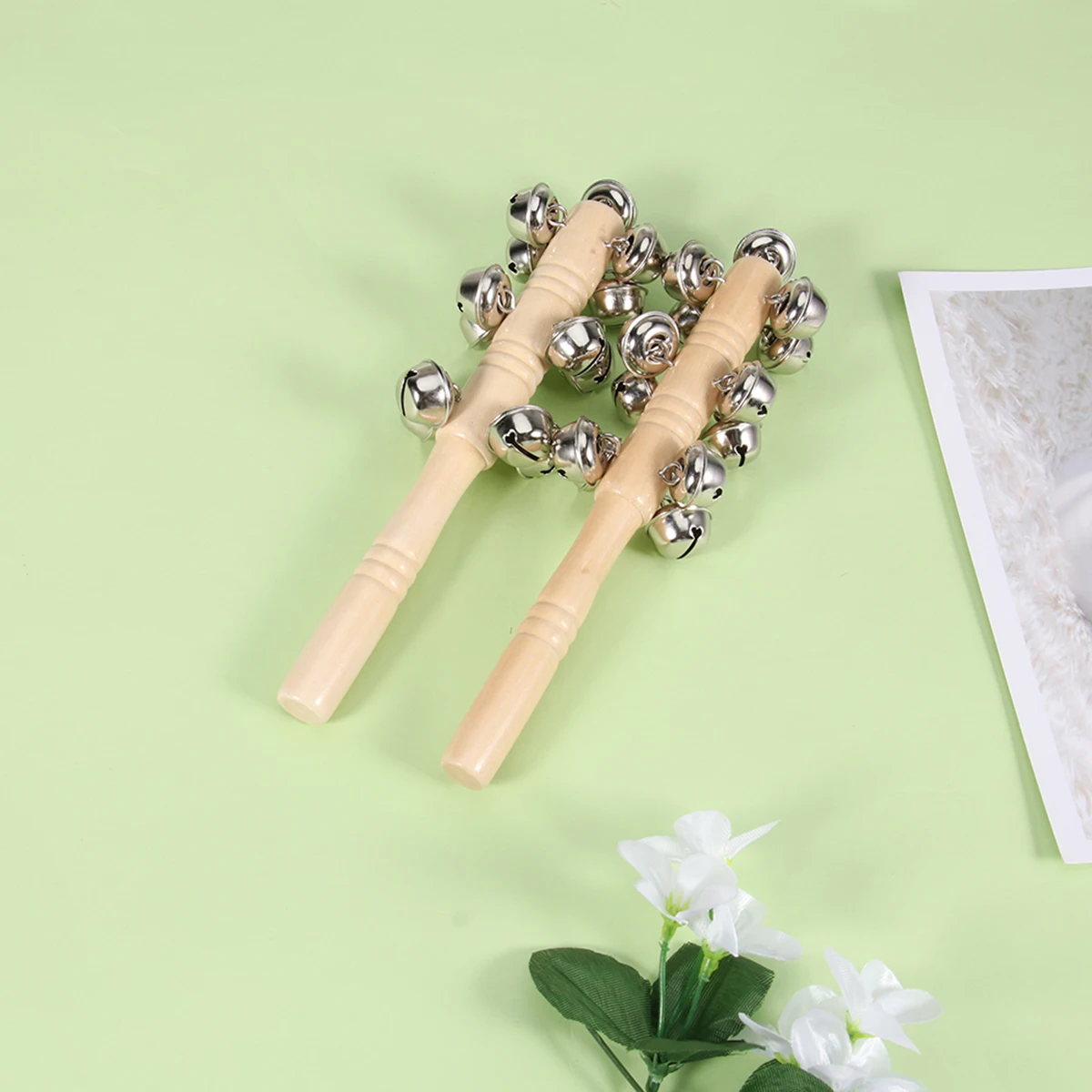 2 قطعة شريط الخرز الخشبي حشرجة الموت يده الطفل عضاضة هزة 4 صفوف 13 أجراس خفيفة الوزن الخشب الطبيعي لمحرك الرضع الحسي #2