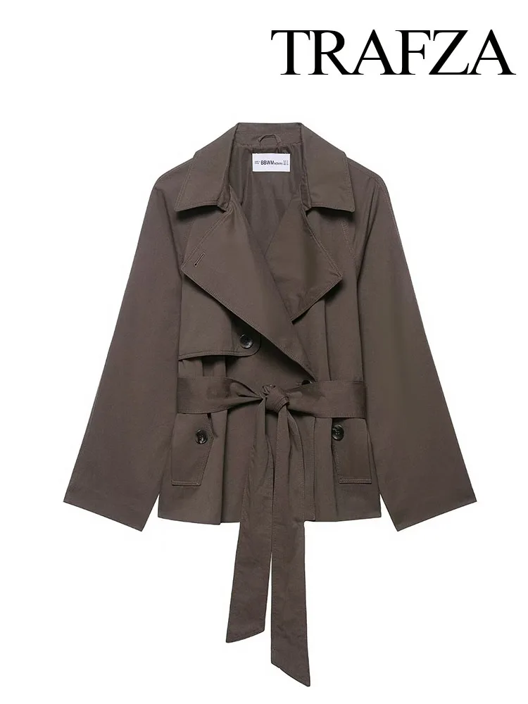 معاطف عصرية للخريف للسيدات من TRAFZA بياقة مقلوبة وأكمام طويلة ورباط علوي سترات نسائية أنيقة واحدة الصدر #2