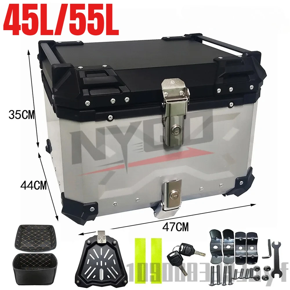 

45/55L мотоциклетный задний багажник из алюминиевого сплава, быстросъемный чемодан большой емкости, универсальный водонепроницаемый ящик для хранения мотоцикла