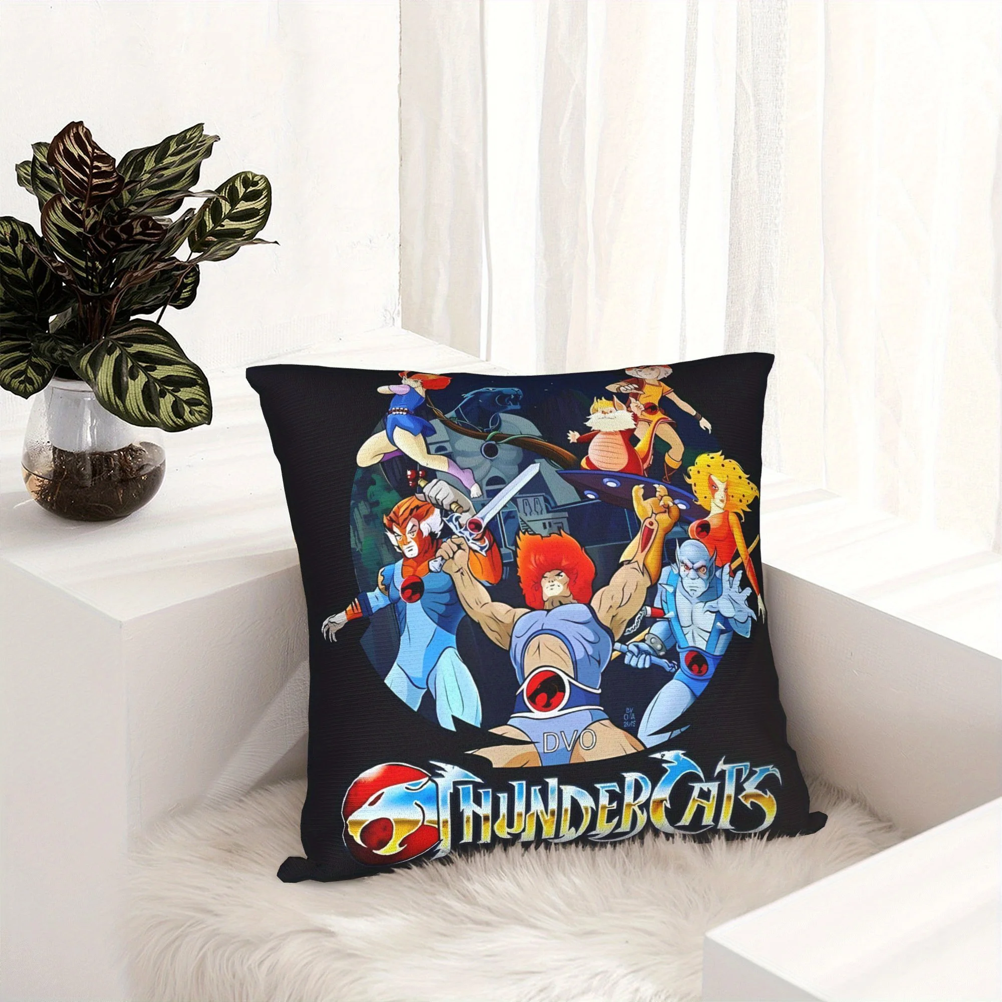1pc ThunderCats Classic Cartoon Group Print Throw Pillow Cover, 2D Double-Sided Polyester Cushion Case, Retro 80s Animated Serie