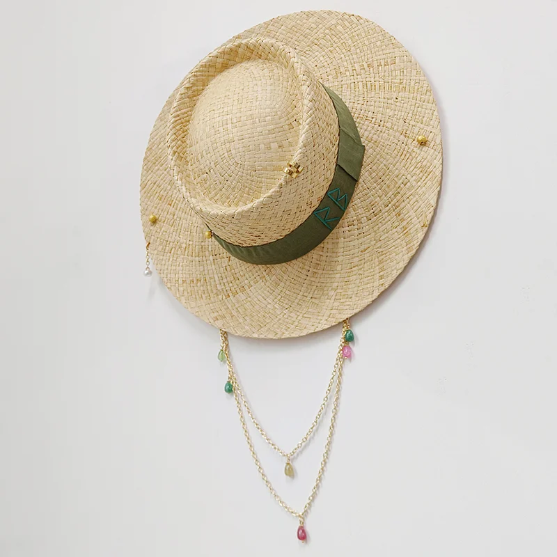 2024 New Straw Hat Pearl Chain DIY Personalized Jazz Hat Sun Hat New Letter Hat Beach Hat Men's and Women's Punk Hat Candy Color