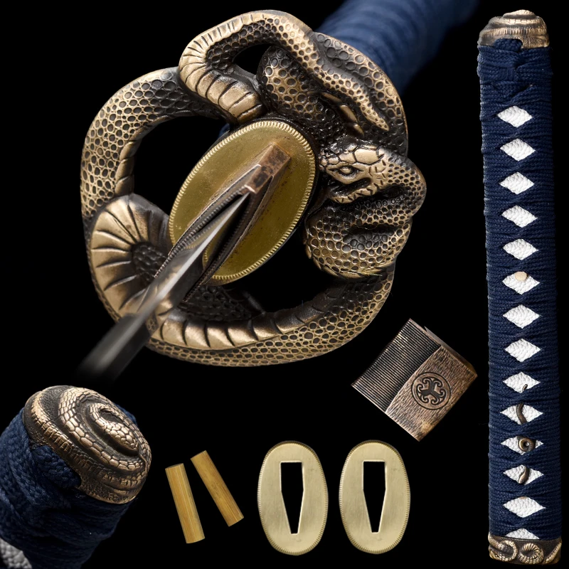 

Набор латунной змеи Tsuba + Menuki + Fuchi + КАШИРА + ручка + Habaki + сеппа для японского самурайского меча Катаны/вакидзаси/Танто защитный фитинг