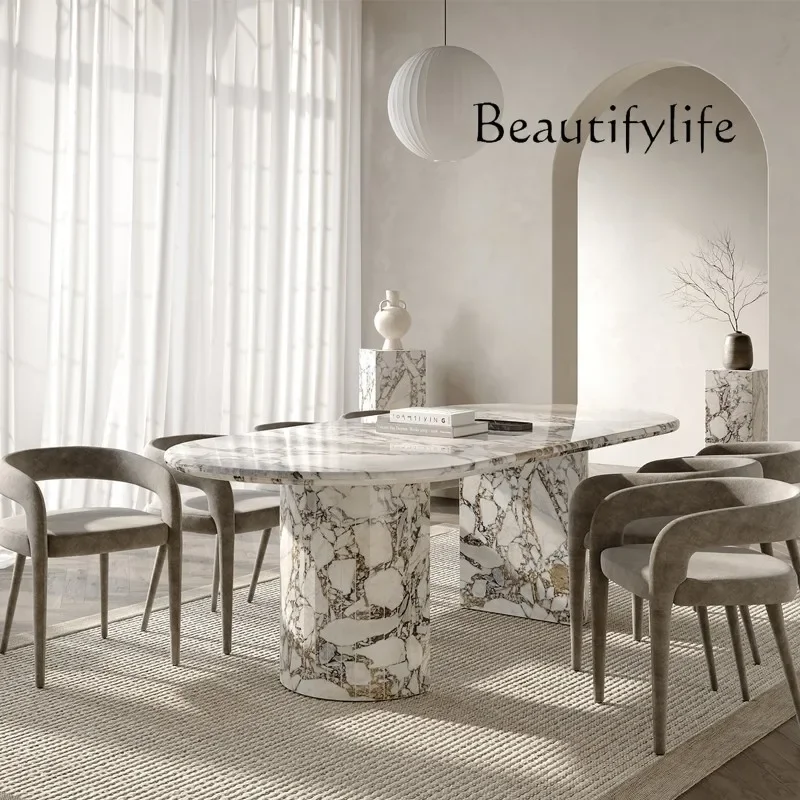 M Italian Natural Marble Dining Table Designer High-end Oval Table French Luxury Stone Dining Table