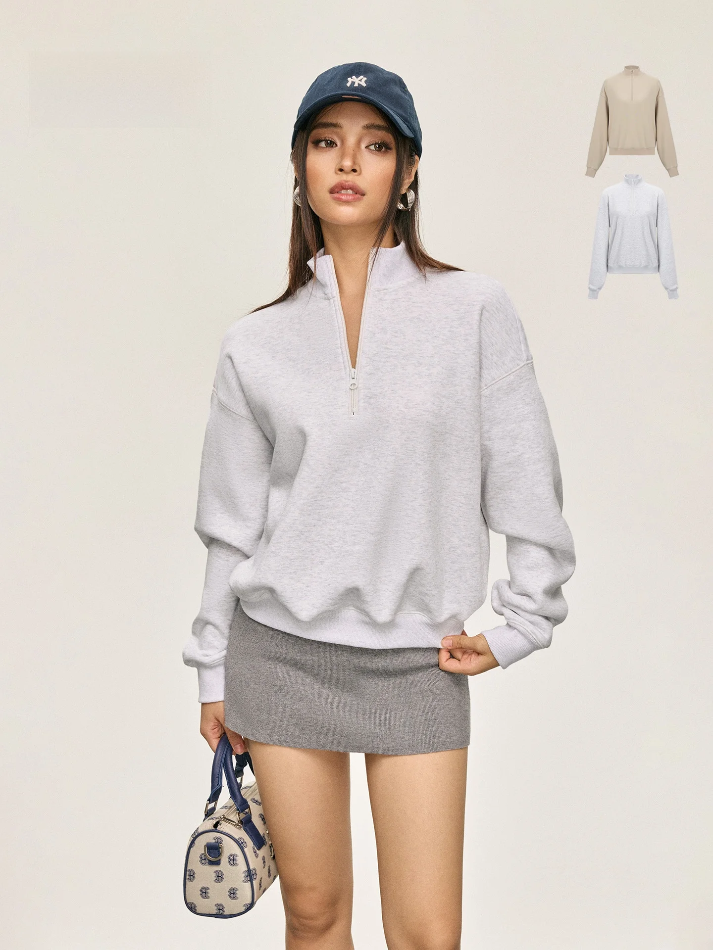 

Женская толстовка в американском ретро-стиле, свободного кроя, повседневная, с молнией и воротником-стойкой, из смесового полиэстера и хлопка