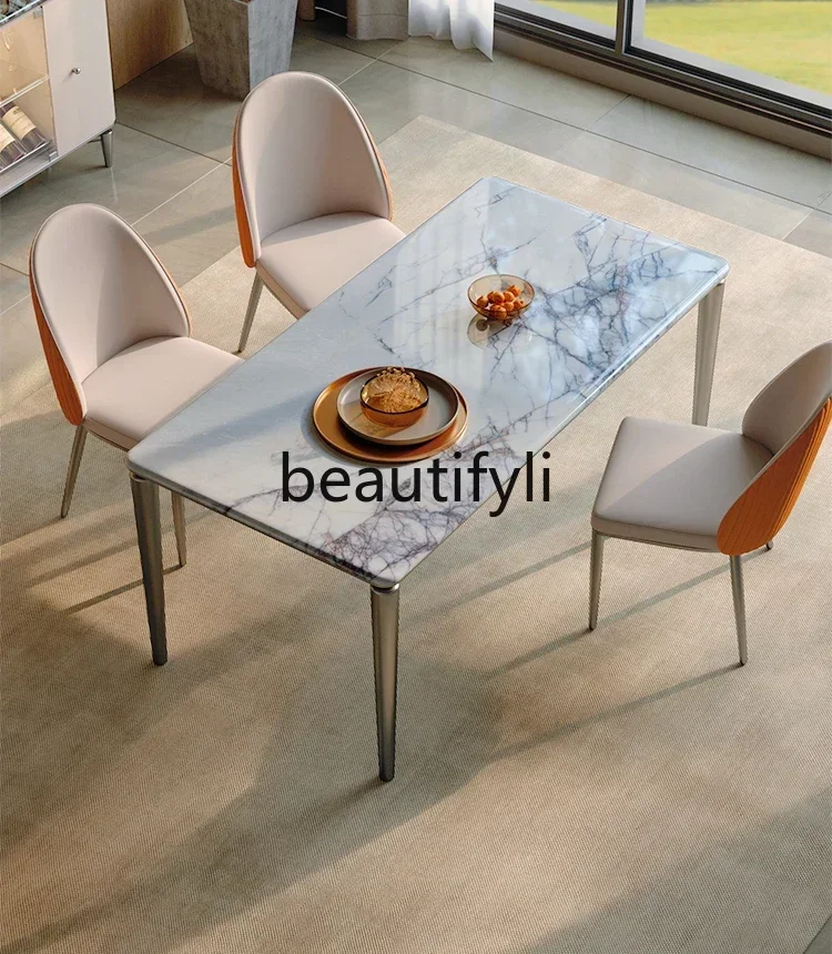 

55Light luxury natural marble rectangular dining table