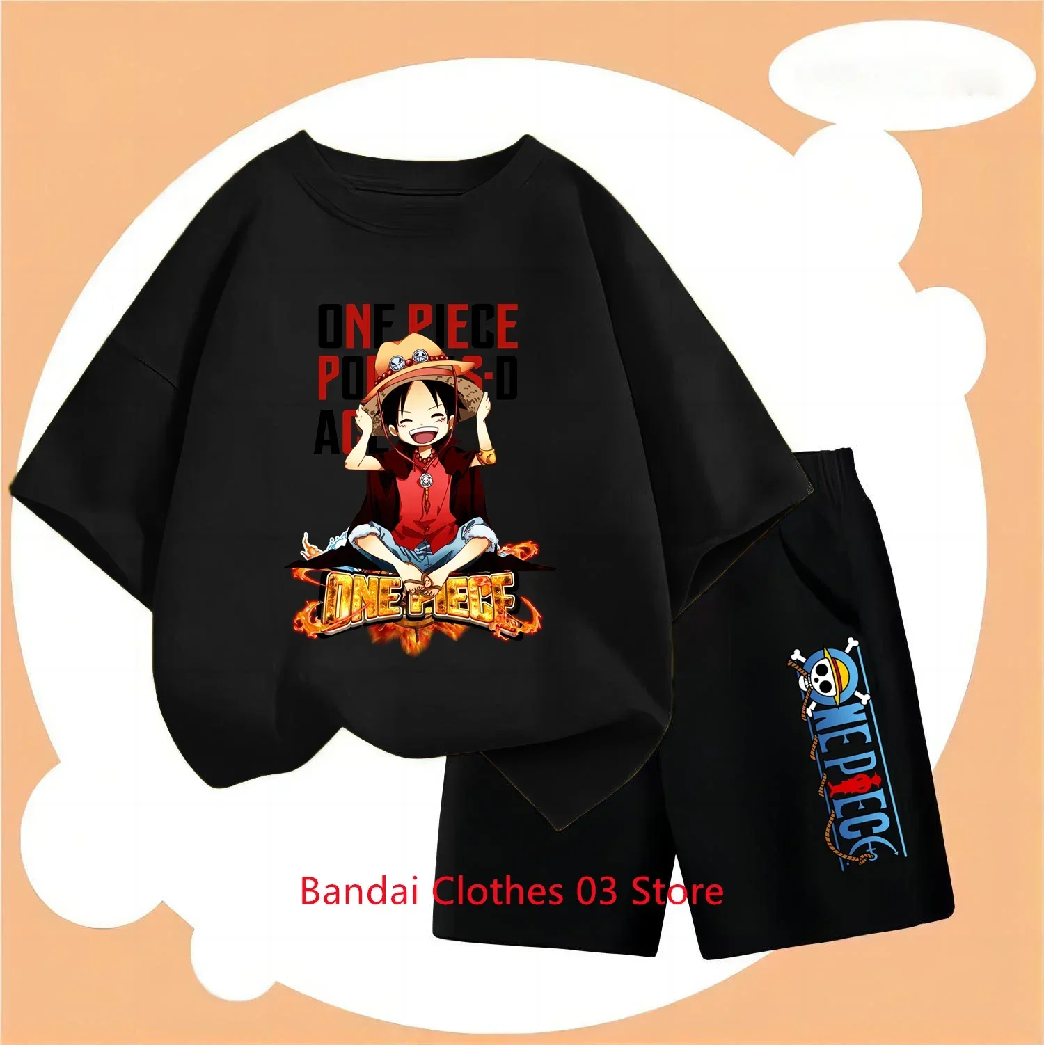 

One Piece Pirate King Fashion Summer 2024 Cheap Girl Short T Shirt Kid Clothes Shorts Child Set Fashion Kawaii O-neck T-shirt