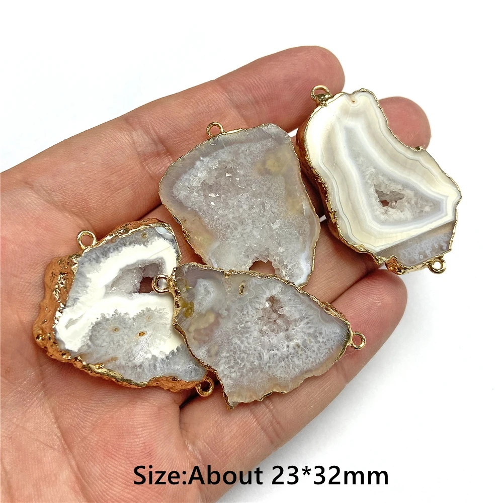 2Pcs/Lot Irregular Natural Druzy Pendants Fashion Slice Agates Pendant Double Holes Connector Charms for Jewelry Making DIY