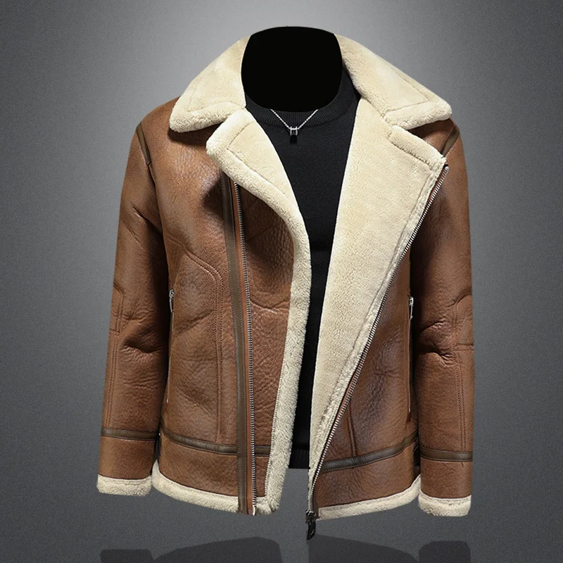 

Мужская замшевая куртка с искусственным мехом, зима 2025, повседневная, роскошный текстурный дизайн, теплая, с длинными рукавами, на молнии, без капюшона, молодежная мода