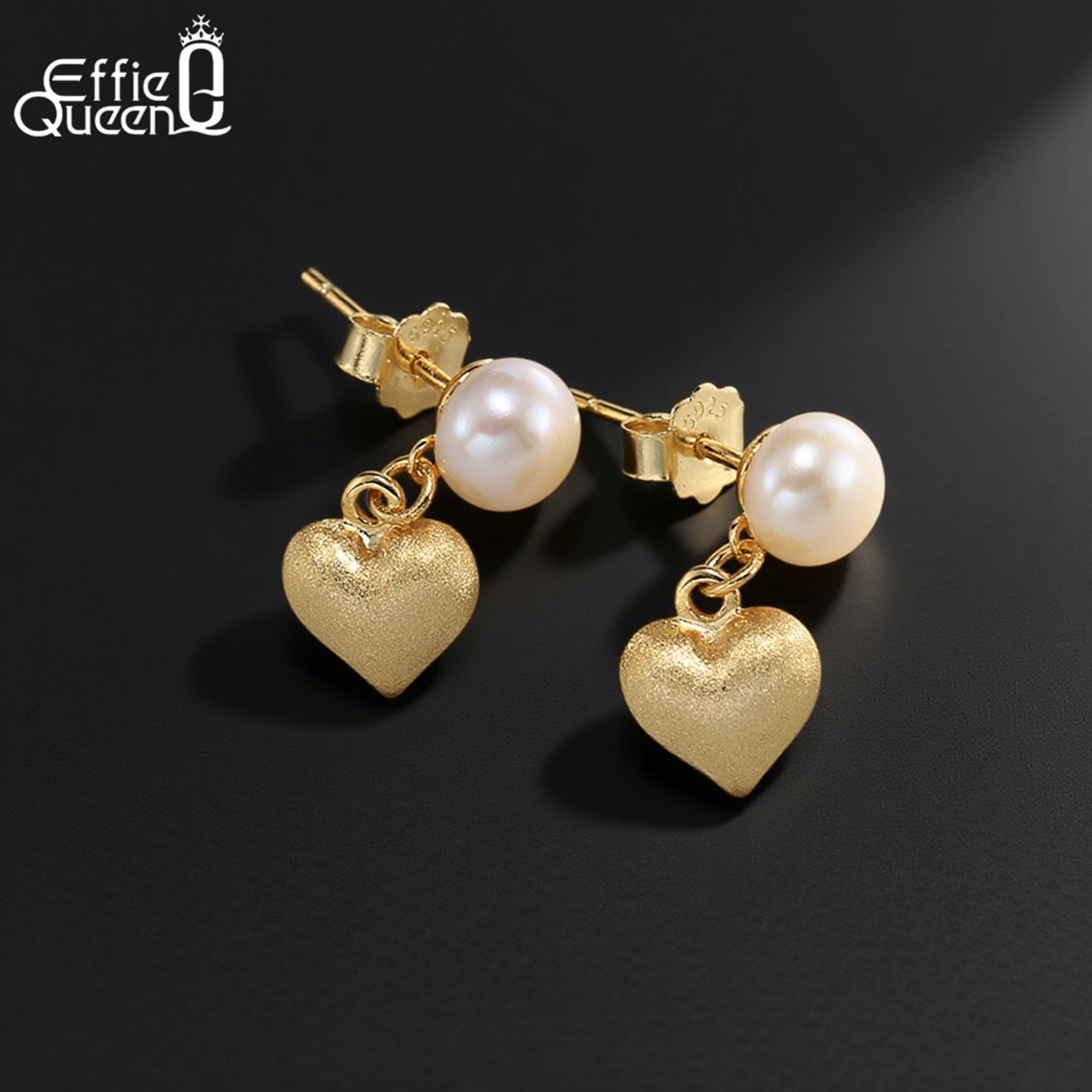 

Effie Queen 2025 Trend Earrings 14K Gold Graceful 925 Sterling Silver Pearl Stud Earrings Heart Style Women Romantic Gift GPE100