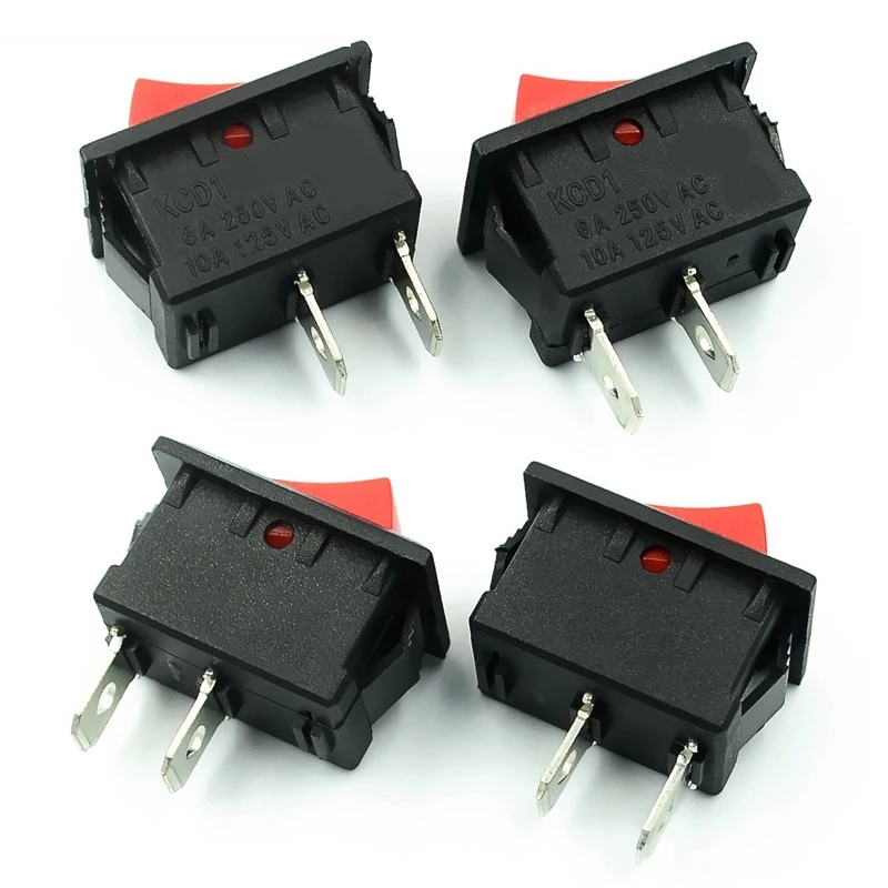 On-Off KCD11 2Pin 2P Black Red Boat Car Rocker Switch 3A 250V 6A 125V AC Button KCD1-11 10X15 10X15 KCD117