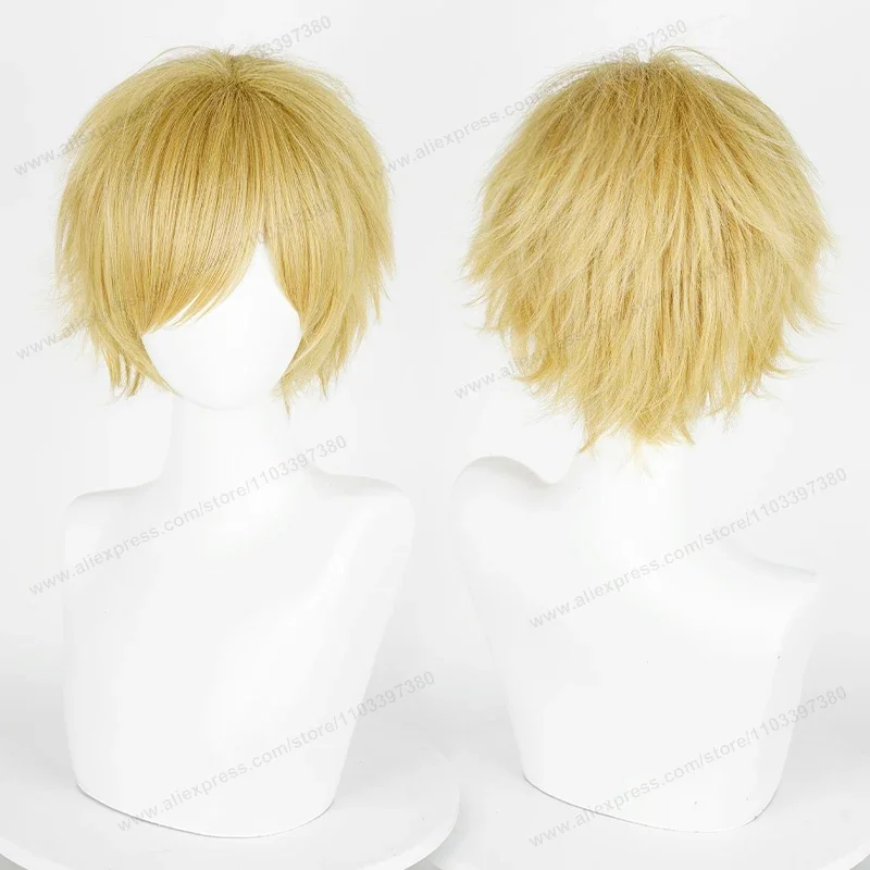 Peruka cosplay anime 30 cm krótka prosta czarno-biało-zielono-brązowo-fioletowo-niebiesko-szaro-czerwono-złota męska damska odporna na ciepło syntetyczna