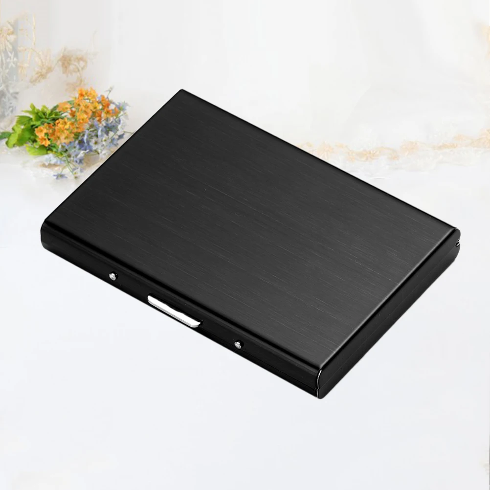 حامل أعمال من الفولاذ المقاوم للصدأ، حافظة معدنية من التيتانيوم الأسود لبطاقات الائتمان وبطاقات الهدايا ورخصة القيادة سهلة الحمل #1