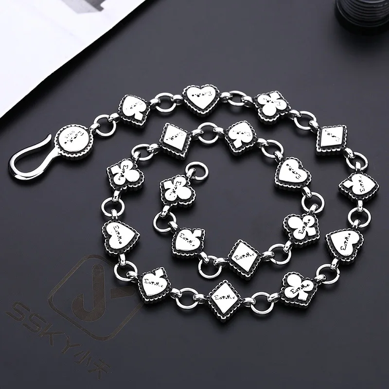 S925 sterling silver necklace short necklace for ladies short playing cards thick type korean style niche punk rock ornament