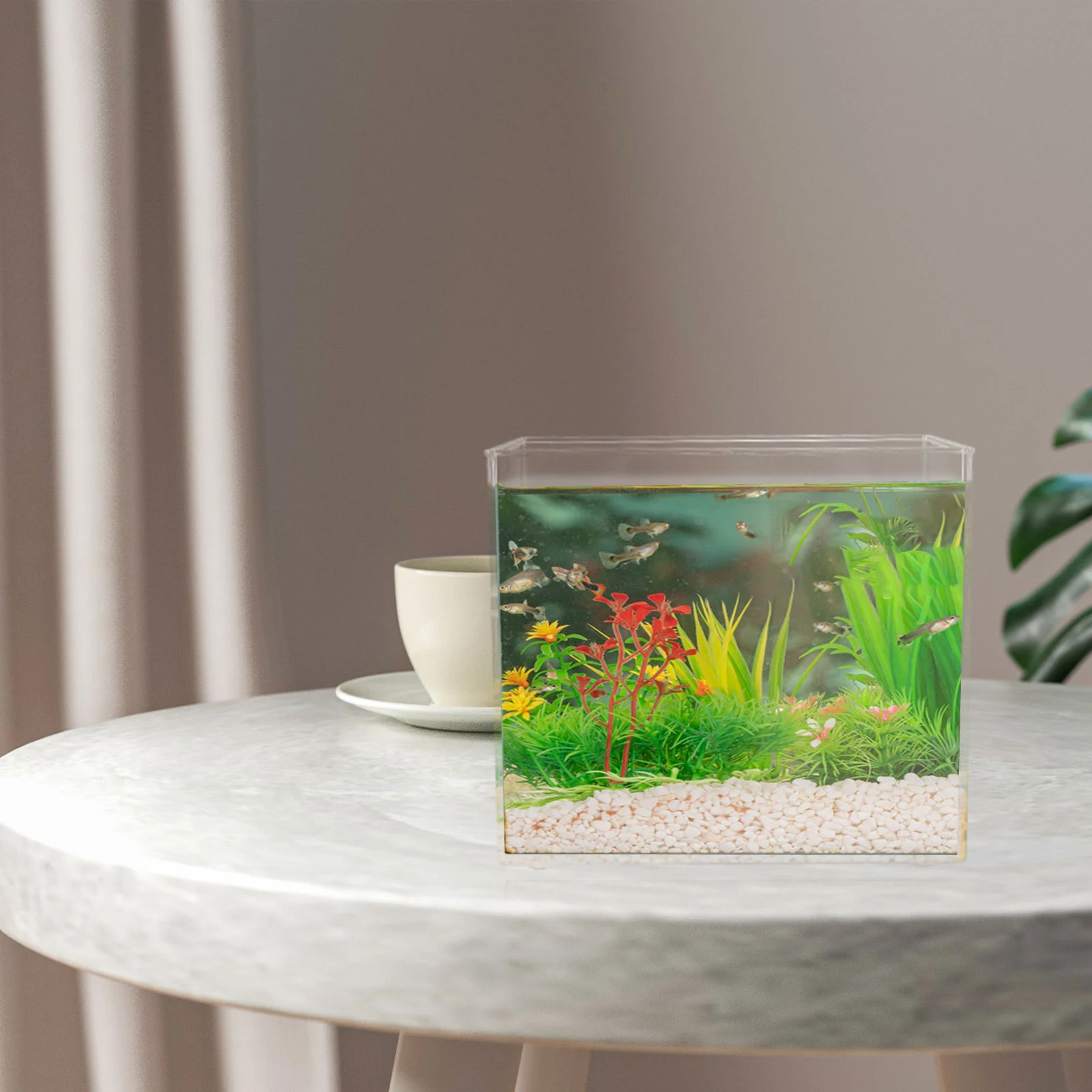 Plantas de acuario de seda, tanque plantado de peces para Betta, red de pesca para el hogar, decoración, cuenco